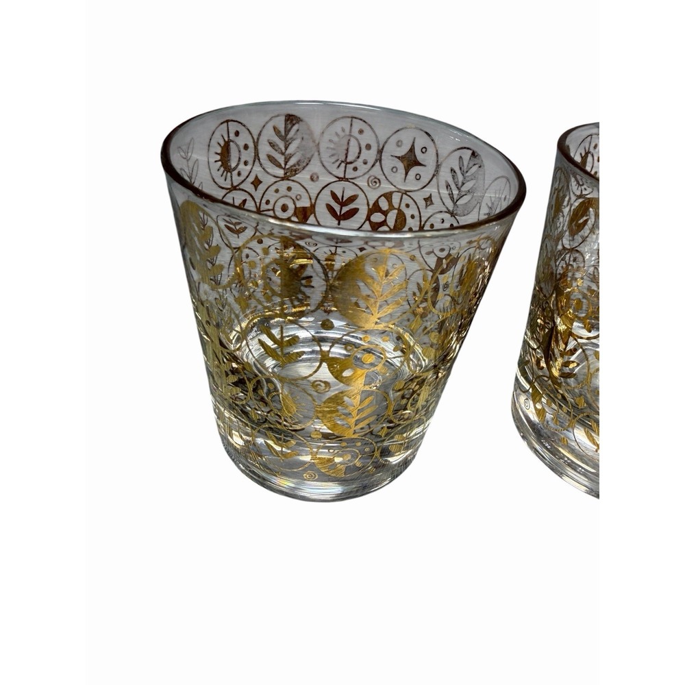 Vintage George Briard Persian Garden Clear Gold Lowball Glasses Set of 2 MCM